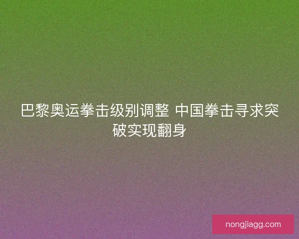 巴黎奥运拳击级别调整 中国拳击寻求突破实现翻身