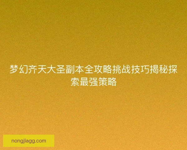 梦幻齐天大圣副本全攻略挑战技巧揭秘探索最强策略