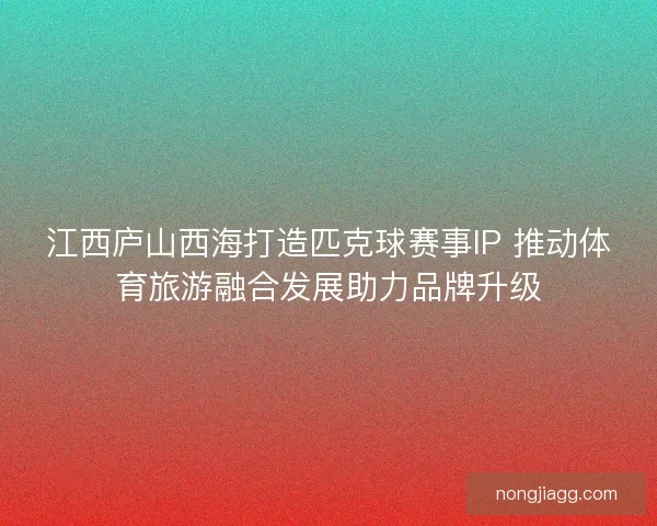 江西庐山西海打造匹克球赛事IP 推动体育旅游融合发展助力品牌升级